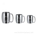 Stainless steel barrel shaped beer mug double wall